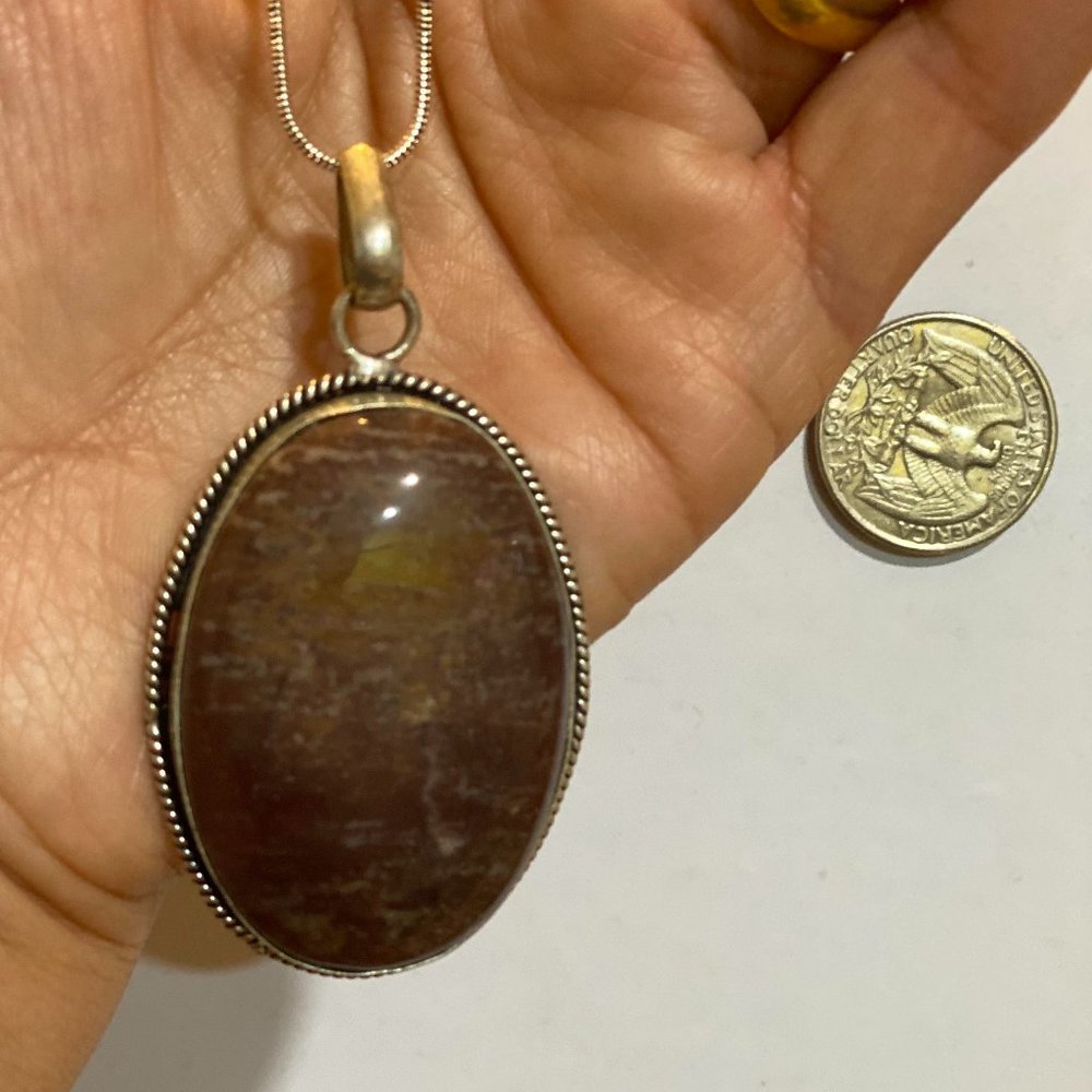 Natural Large Handmade Brown Tan Jasper Gemstone Pendant.